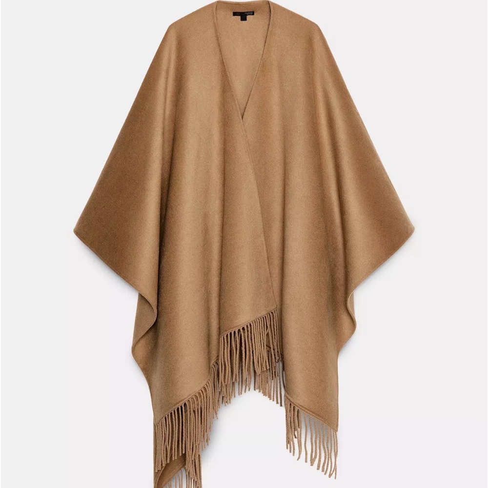 BNWOT ZARA FRINGED WOOL LONG CAPEN